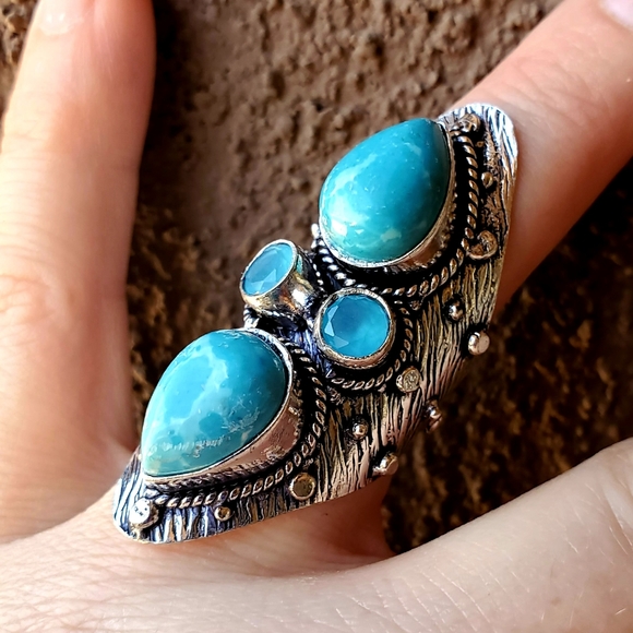 New Mosaic Jasper and Chalcedony 925 Silver Statement Ring. - Picture 8 of 13